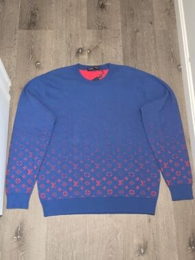 Louis Vuitton Blue & Red Monogram Crewneck Sweater Mens Extra Large